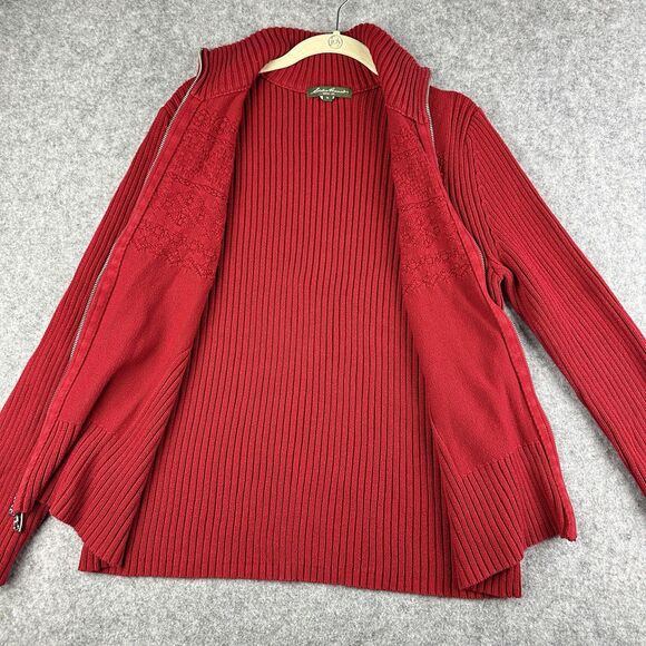 Eddie Bauer Cardigan Sweater Womens XL Red Cotton Blend Ribbed Zip Mock Neck* - Picture 8 of 15